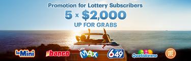 Promotion for Lottery Subscribers: 5 x $2,000 up for grabs