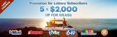 Promotion for Lottery Subscribers: 5 x $2,000 up for grabs