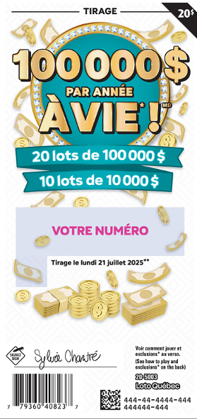 100 000 $ par année à vie
