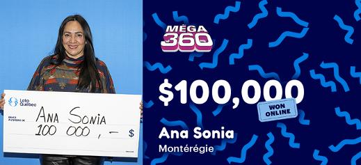 Ana Sofia won $100,000 at the Méga 360 wheel