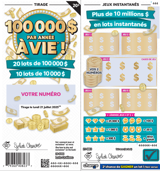 100 000 $ par année à vie
