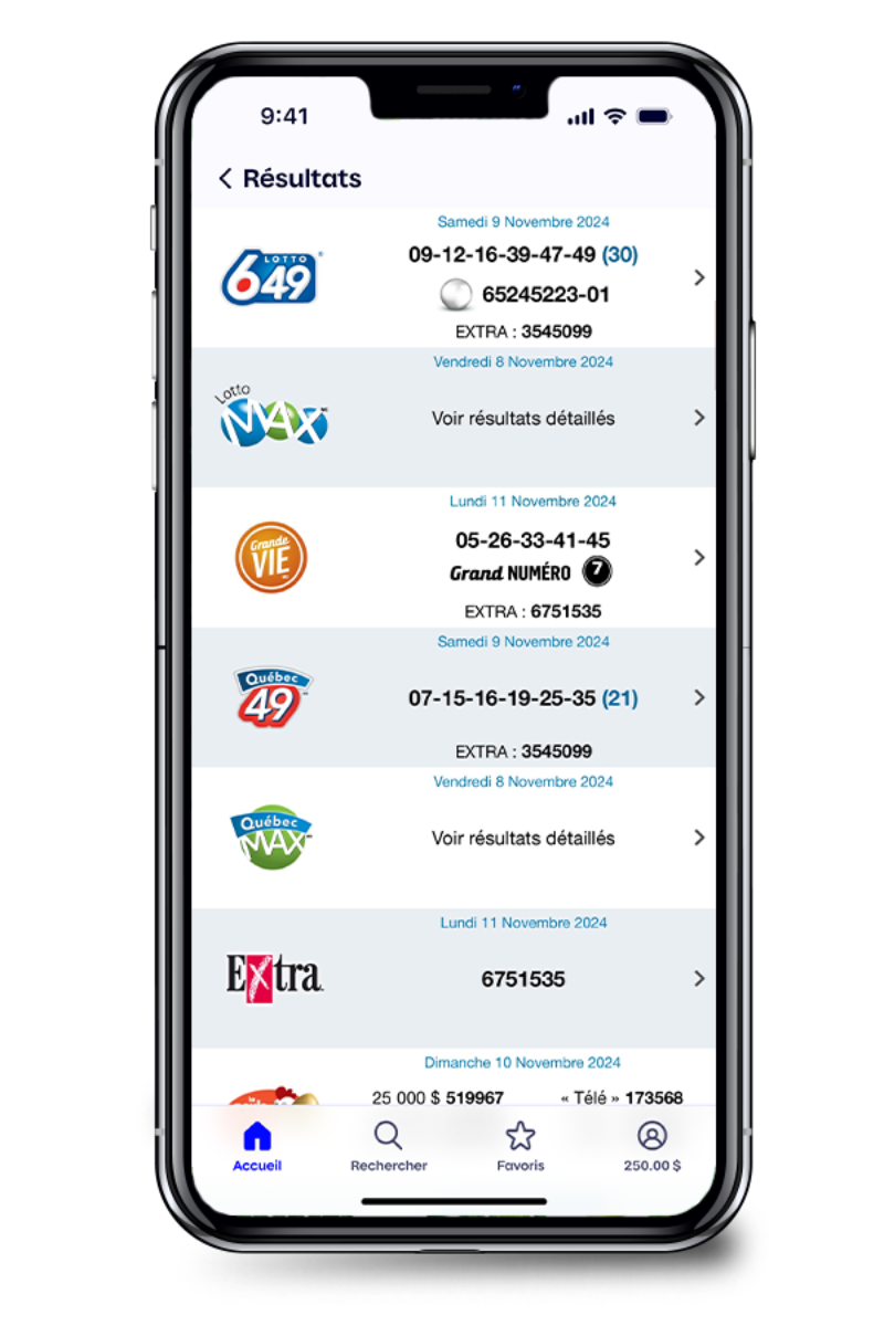 Application Loto-Québec - Résultats